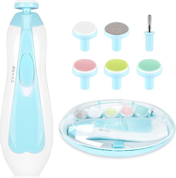 Electric Baby Nail Trimmer & File Set – 6 Filing Heads – LED Light – Low Noise – Newborn Safe